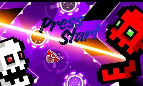Spielen Sie Geometry Dash. Drücken Sie Start